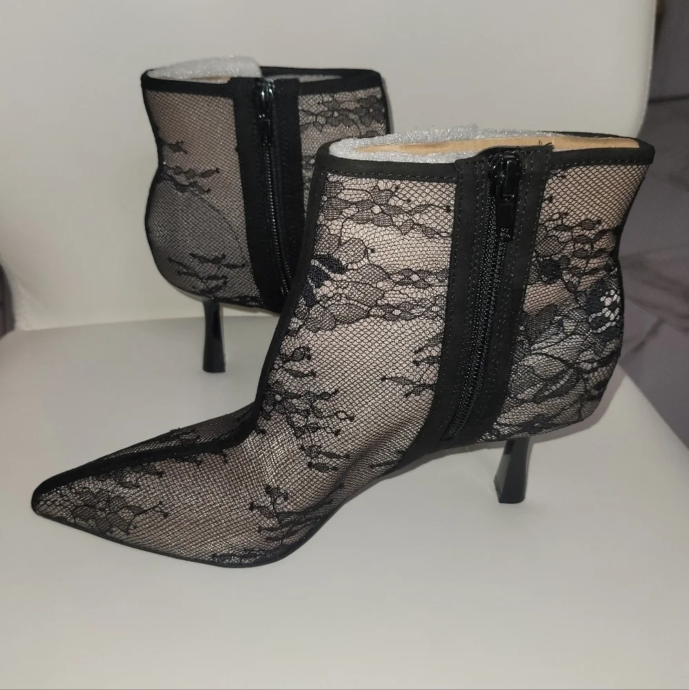 INC International Concepts Black Lace Ankle Booties Size 7M/ 37.5